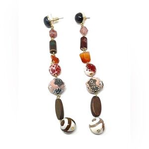 New Anthropologie Beaded Stone Glass Drop Dangle Earrings